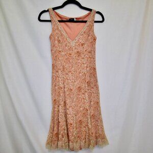 Blush pink floral silk midi dress